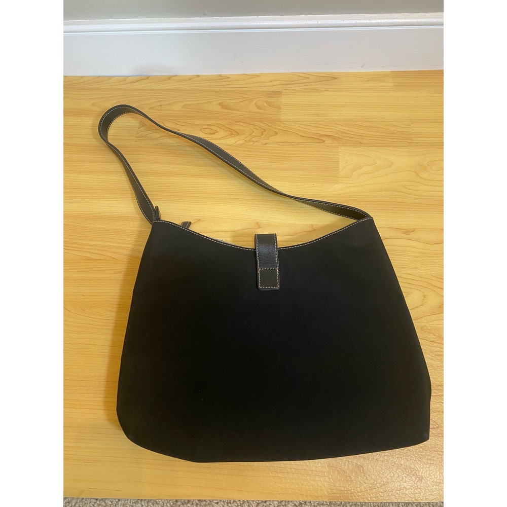 Lauren Ralph Lauren Black Nylon Leather Trim Shoulder Bag LRL Buckle Hobo